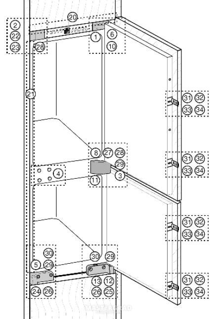 Схема крепления двери холодильника