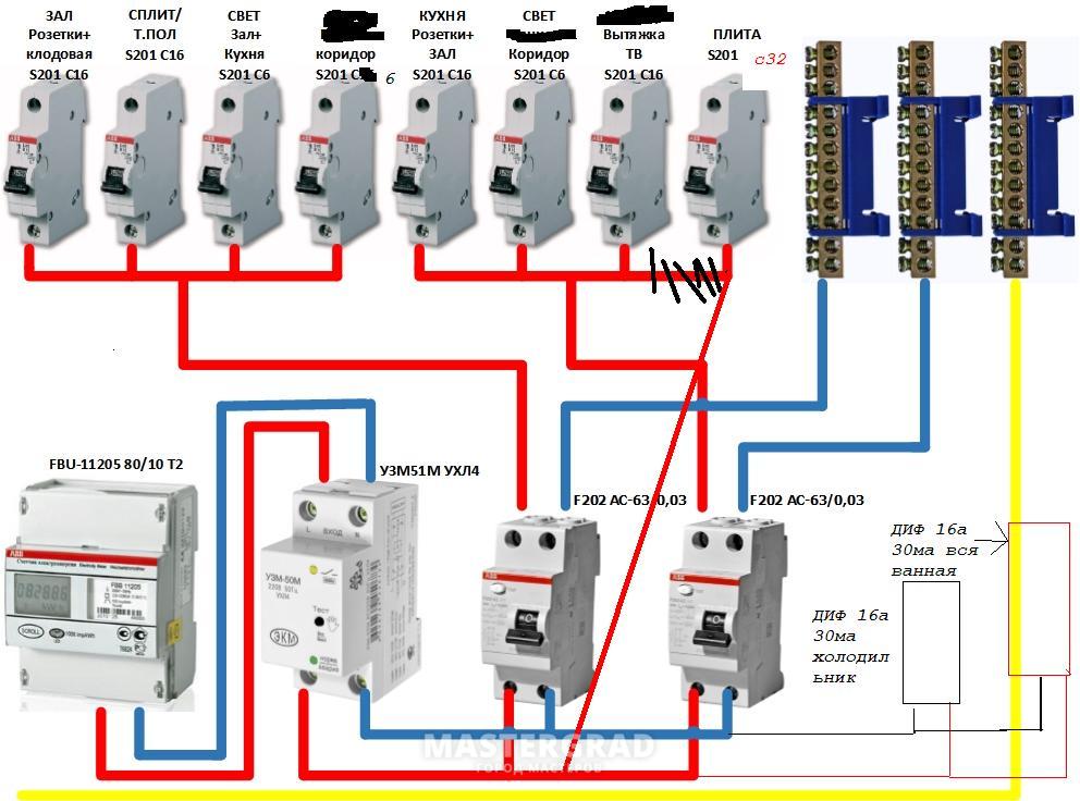 Можно ли ставить разную. Схема подключения вводного автомата и УЗО. Схема подключения УЗО автомат электрический 16а. Автоматический выключатель и УЗО схема подключения. Схема подключения дифавтомата после УЗО.