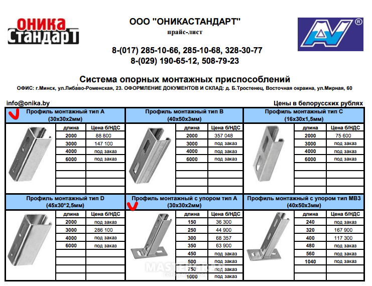 Прайсы беларусь. Профиль монтажный Размеры. Оника прайс лист.