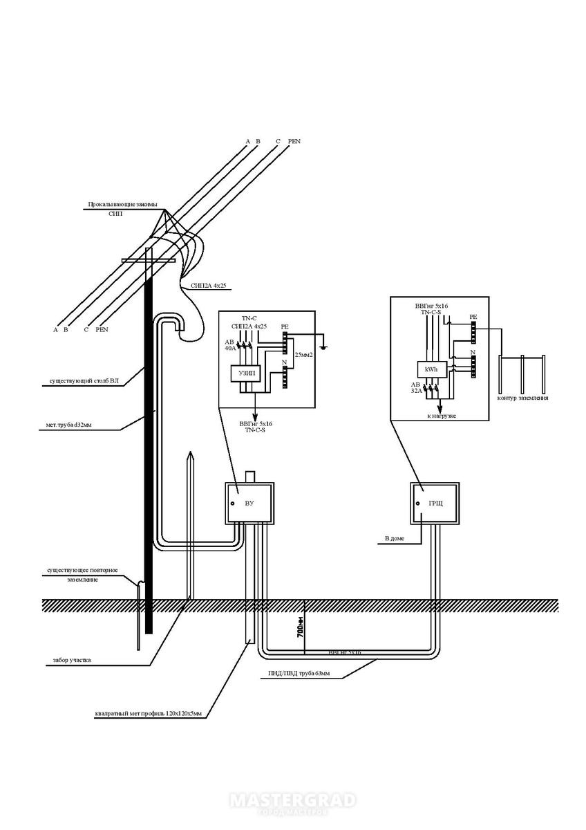 Подключение от столба к дому схема подключения