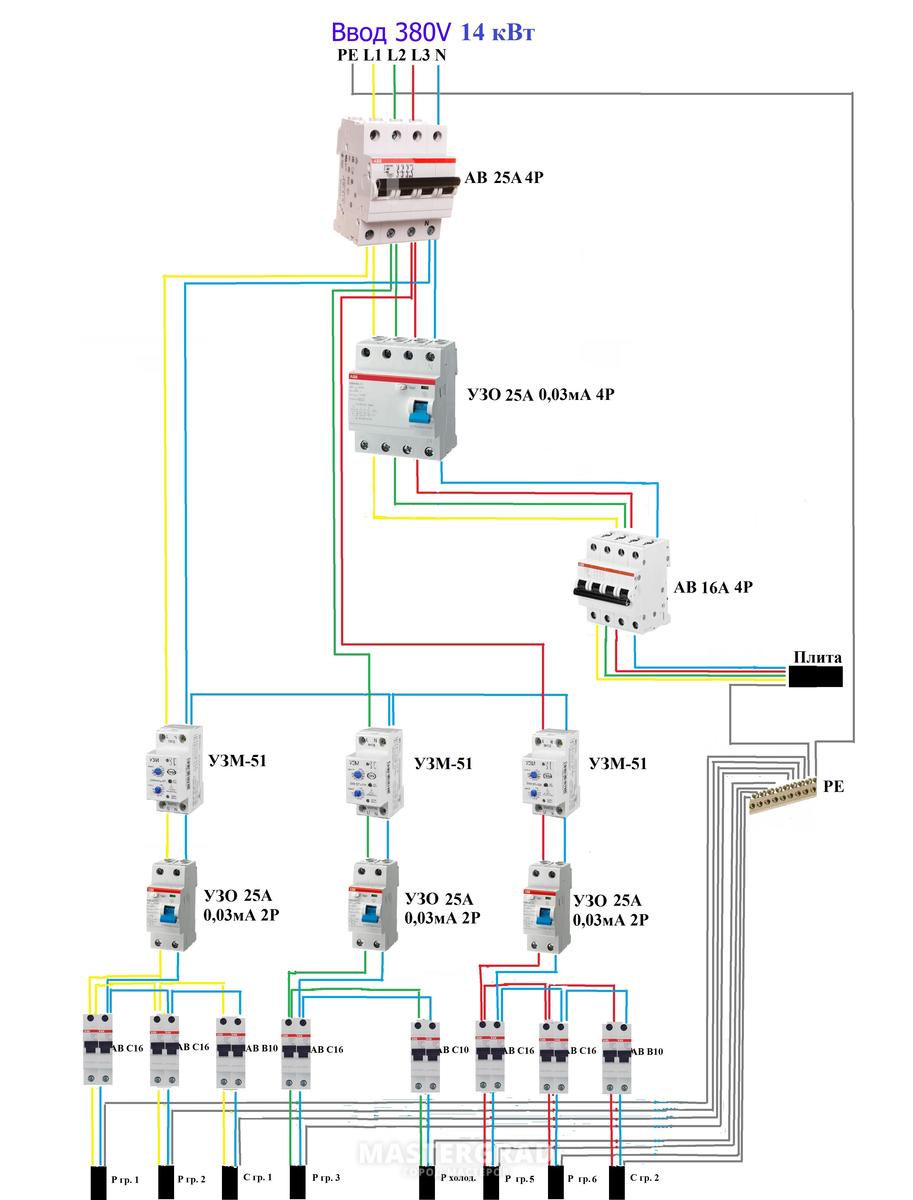 Узм 51м схема подключения в трехфазную сеть с узо