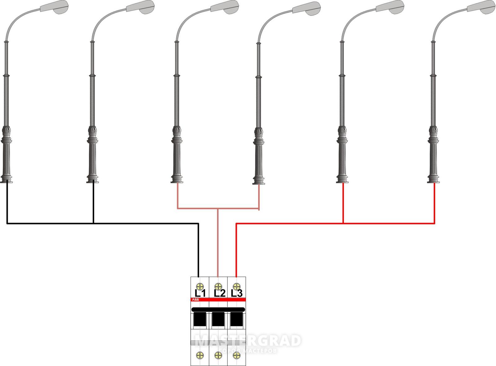 Схема подключения столбов освещения