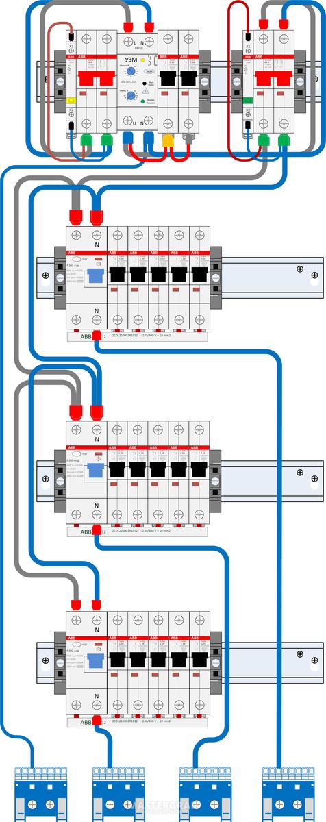 Неотключаемые линии в щитке схема 3 фазы