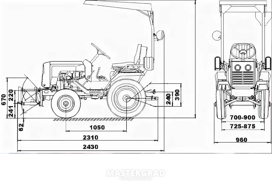 Чертеж минитрактора с размерами