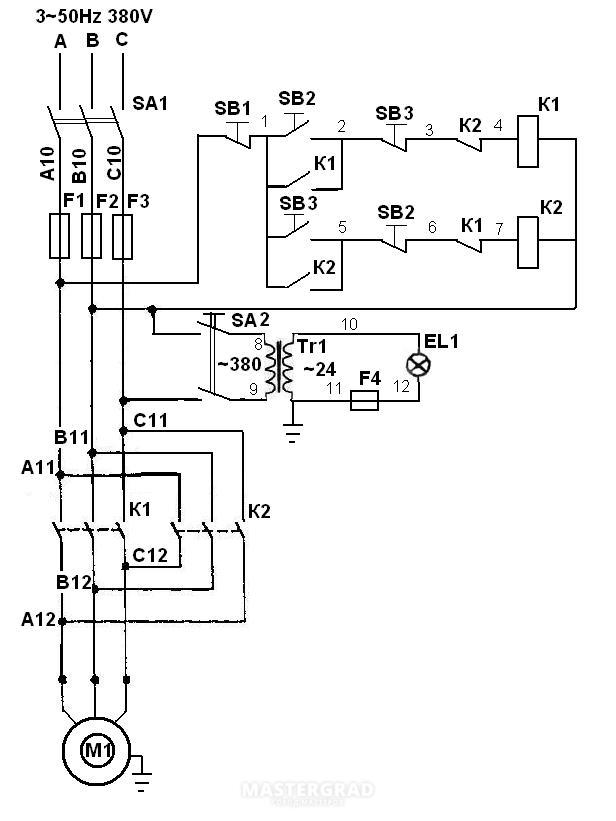 Схема подключения сверлильного станка с реверсом на 380в