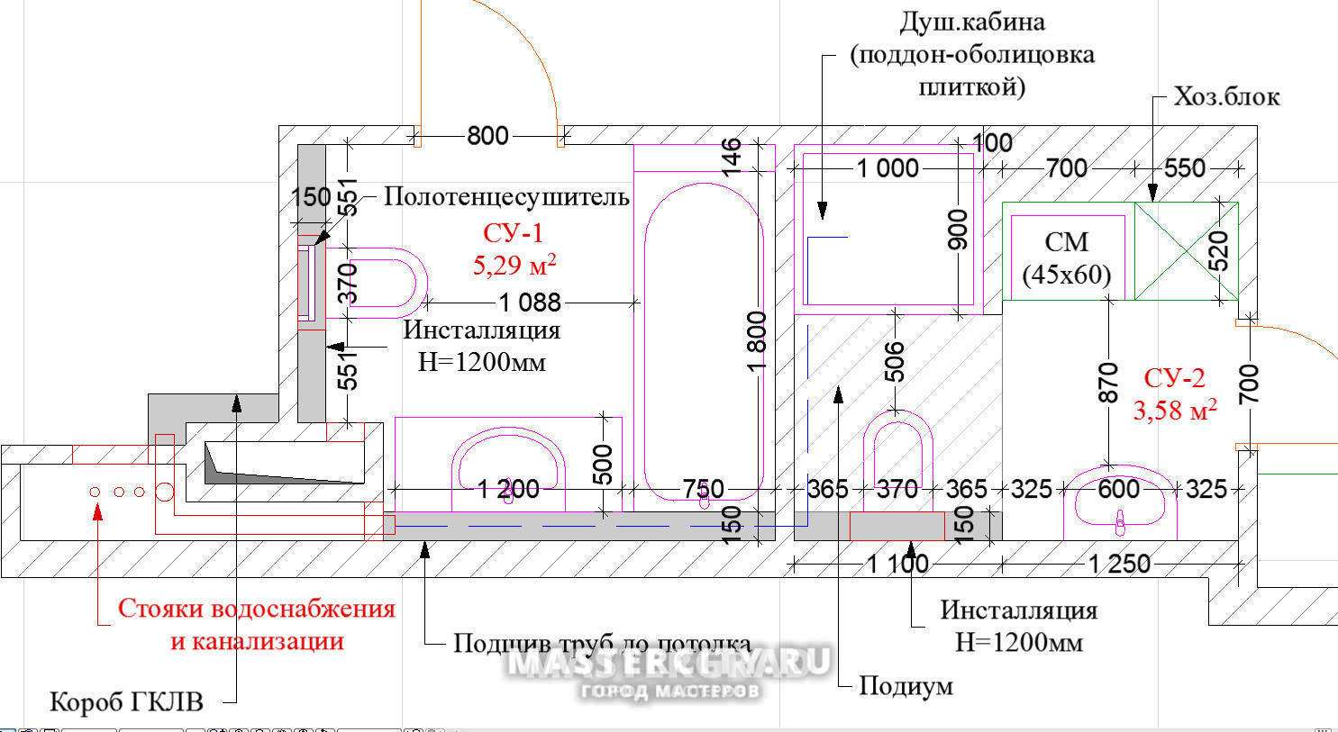 схема короба для ванной